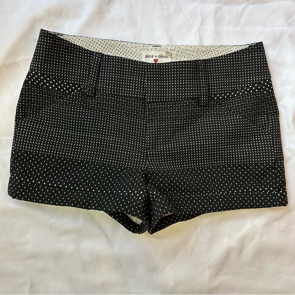 alice + olivia Black with White Microdot Tailored Women's Jean Shorts
